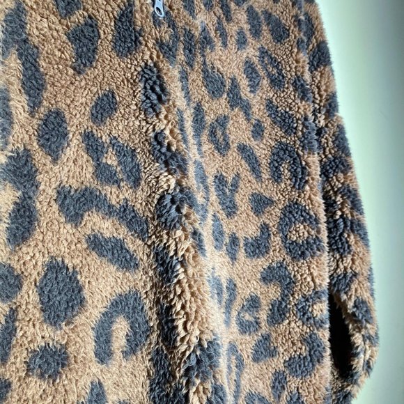Grayson/Threads Leopard Print Teddy Zip Neck Pullover XL - Picture 5 of 15